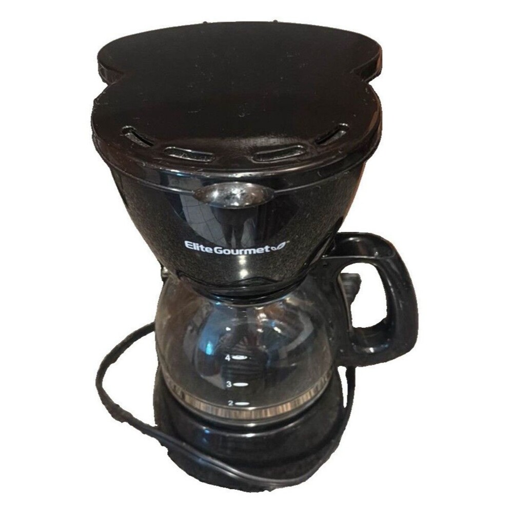 Elite Gourmet 4-Cup Black Drip Filter Coffee Maker Glass Carafe Water Level